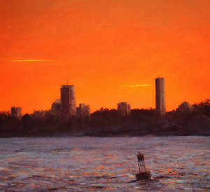 "Sundown from Hull", 23" x 23", pastel, copyright Anne Heywood 2018